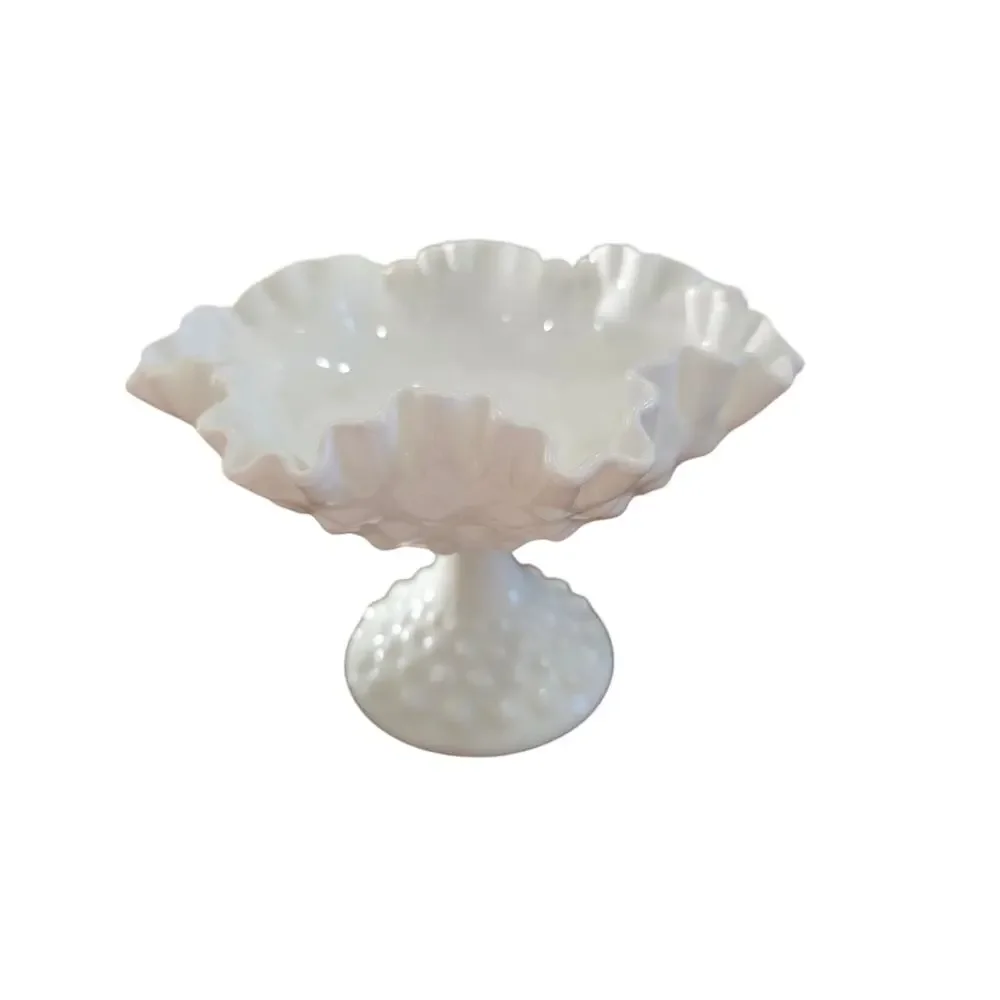 Vintage Hobnail Milk Glass Compote Pedestal Candy Dish